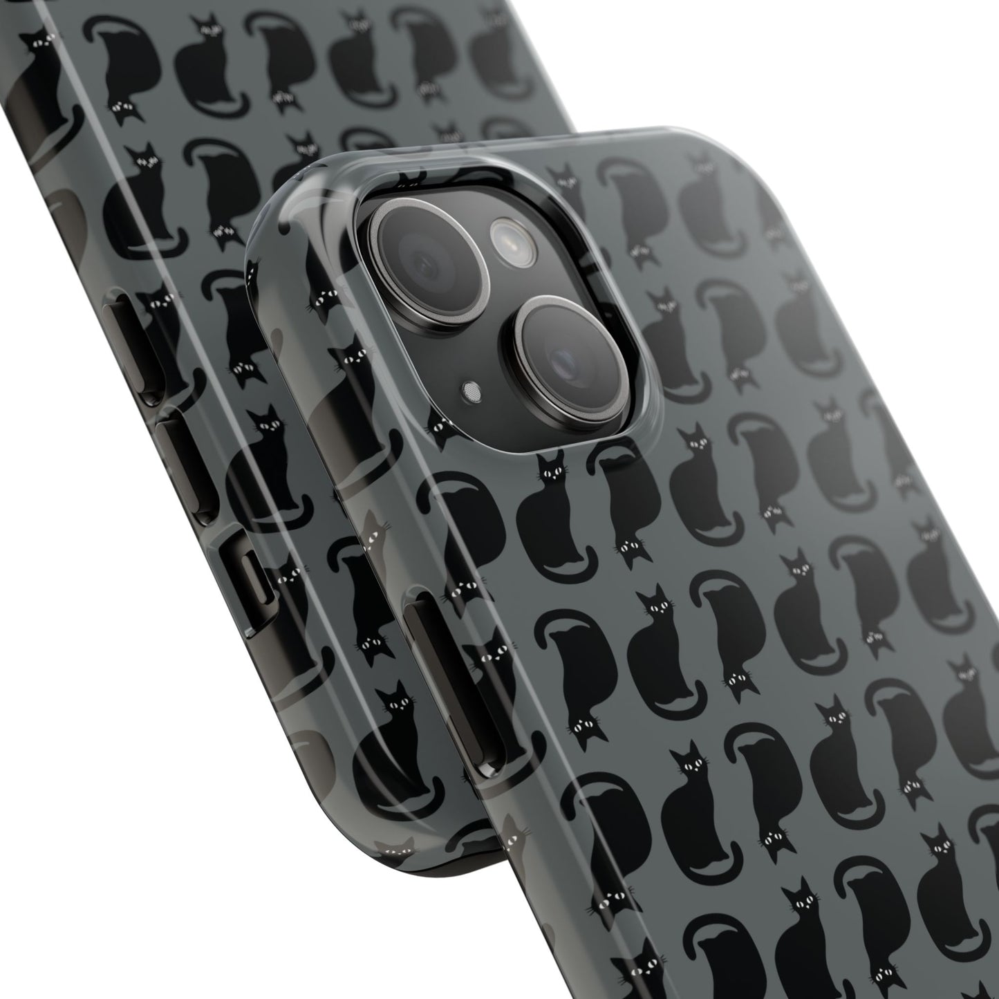 Black Cat Silhouette Pattern Cell Phone Case, Dark Gray Goth Kitty Tough Phone Case
