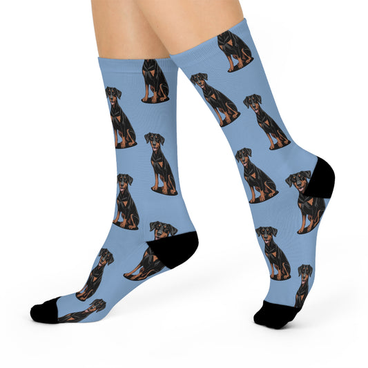 Doberman Pinscher Dogs Cushioned Crew Socks: Cute Novelty Cozy Footwear, Fun Pet Dobermans Socks, Dog Owner Accessories