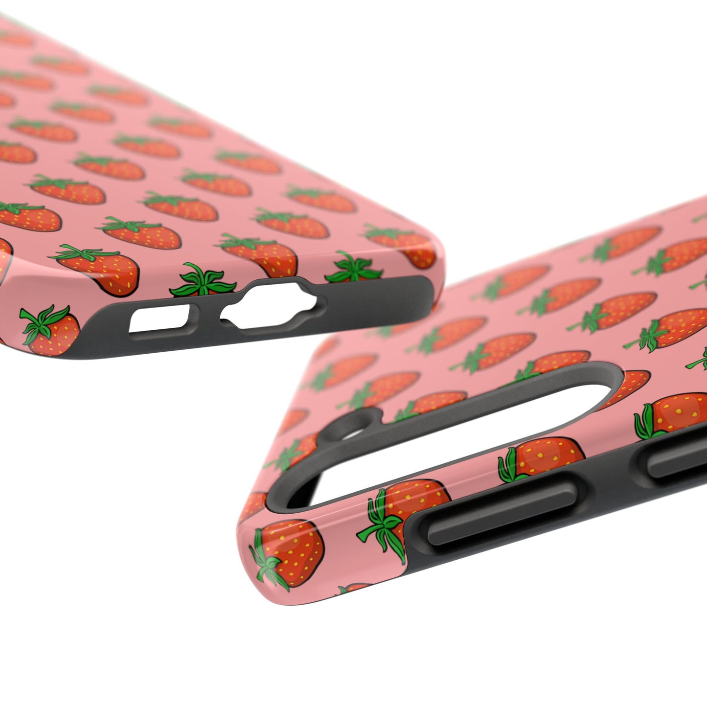 Strawberry Pattern Tough Phone Case, Cute Pink Berry Fruit Strawberries Design Cell Phone Cases