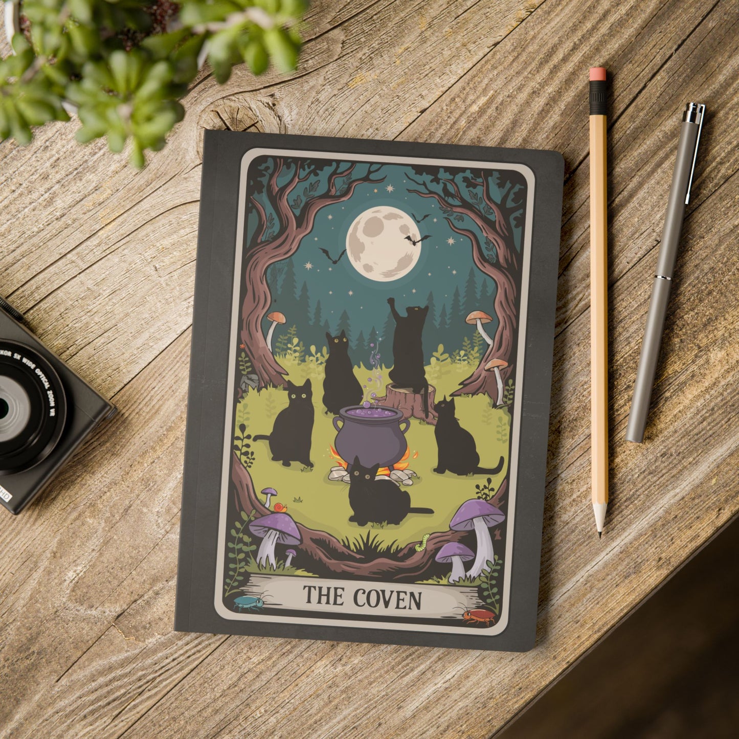 Mystical Black Cat Journal - The Coven Tarot Card Design Witch Journals, Spell Book, Gift for Cat Lovers, Spooky Halloween Notebook