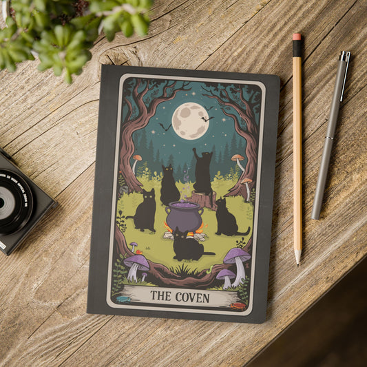 Mystical Black Cat Journal - The Coven Tarot Card Design Witch Journals, Spell Book, Gift for Cat Lovers, Spooky Halloween Notebook