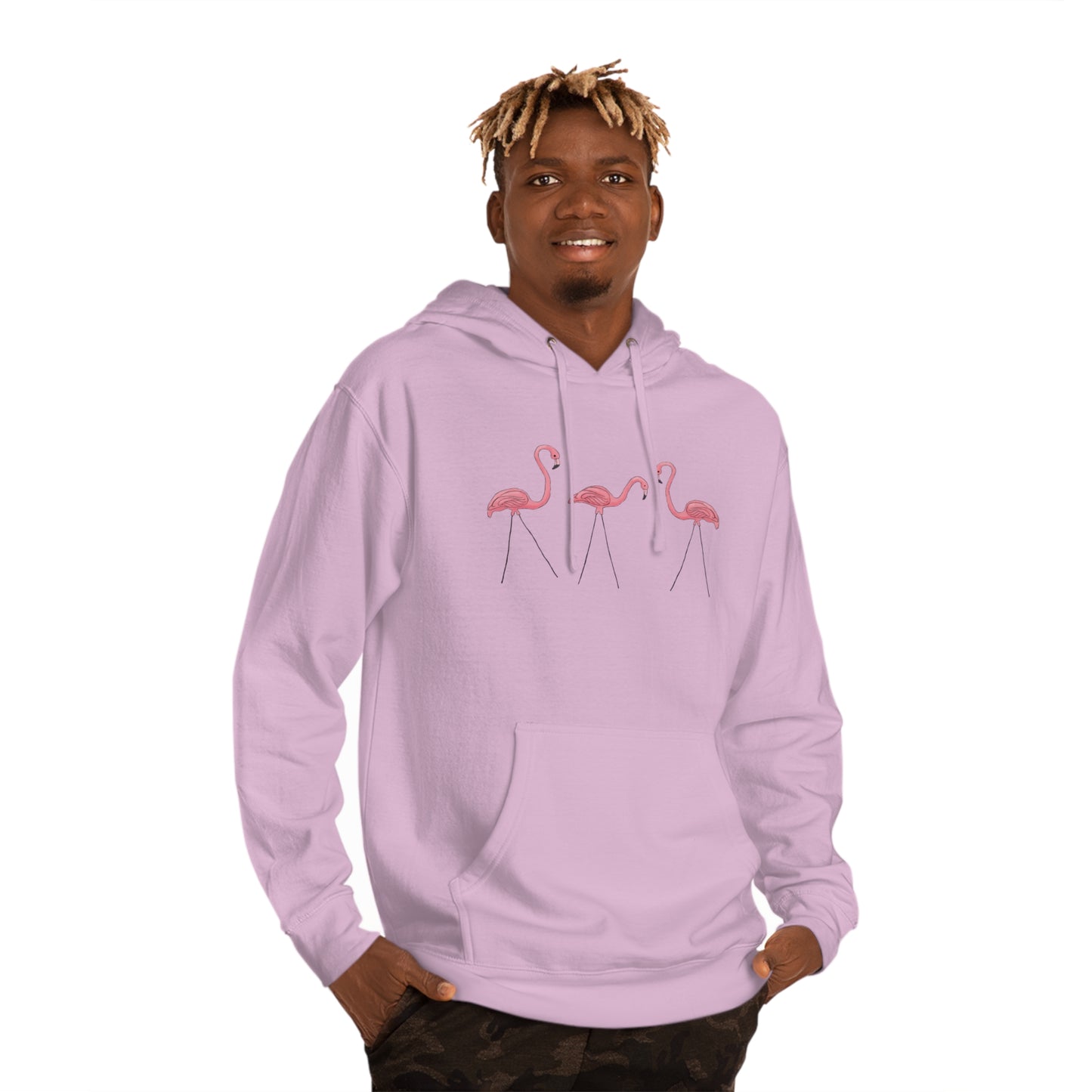 Pink Plastic Flamingos Hoodie Unisex Pullover Hooded Sweatshirt with Lawn Flamingo Design