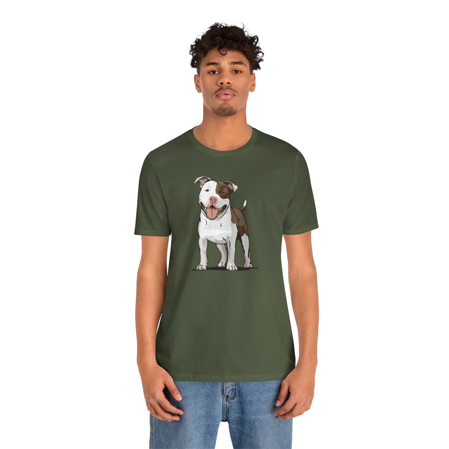 Ollie Dog T-shirt Mens Womens Unisex Jersey Cotton Short Sleeve Tee with Pitbull Dog Pet Design