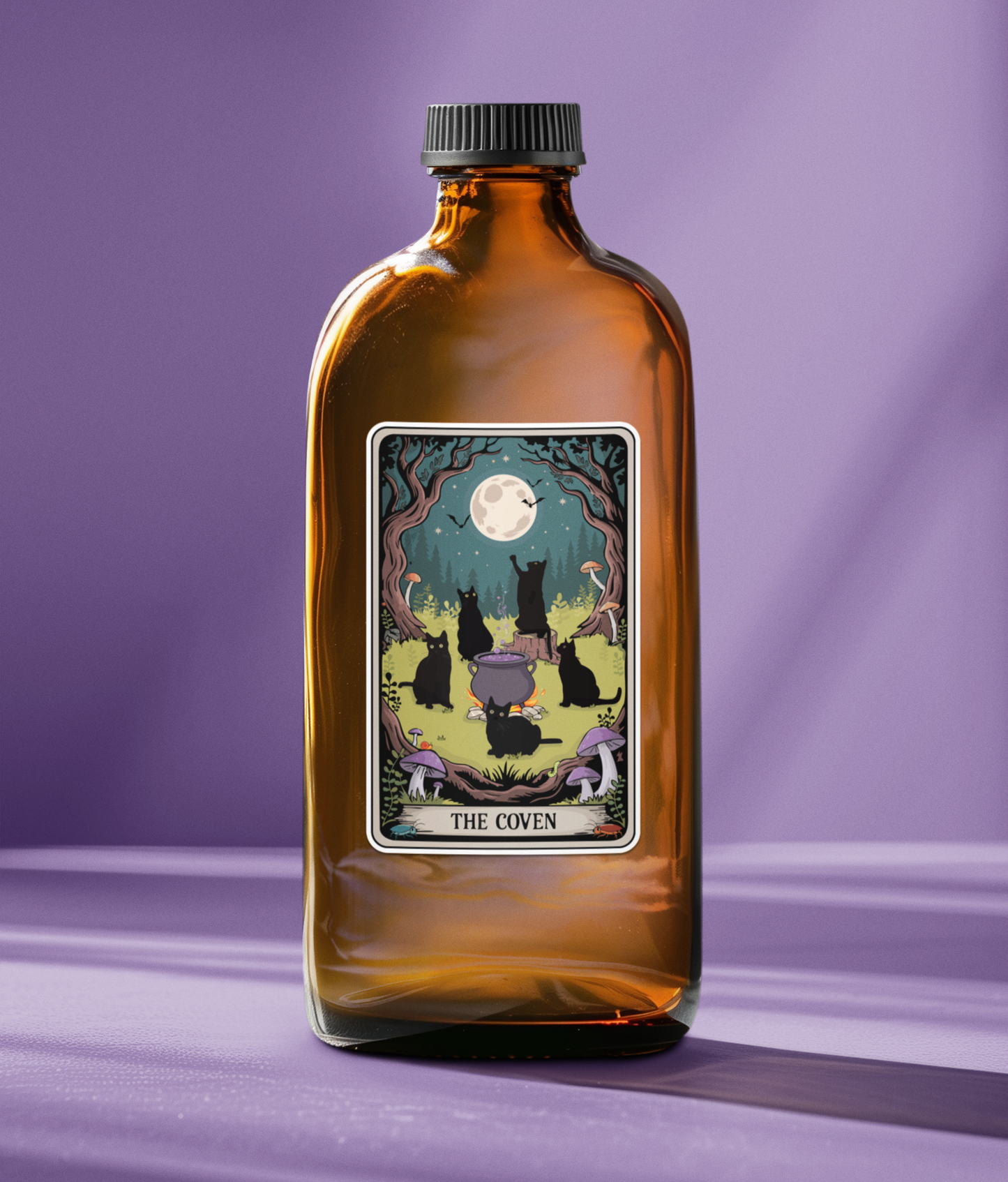 The Coven Witchy Black Cats Tarot Card Sticker - 3.5" Halloween Vinyl Decal Stickers Goth Cat Tarot Cards Design Waterproof Decals