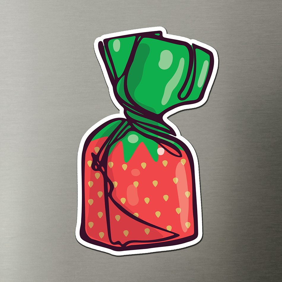 Strawberry Hard Candies Magnet - 3" Retro Candy Strawberries Vinyl Fridge Magnets Indoor Outdoor