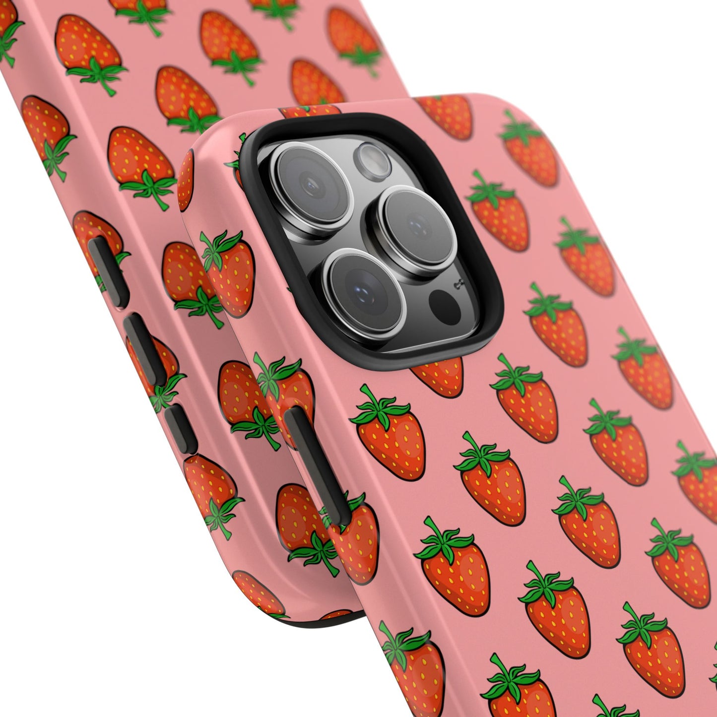 Strawberry Pattern Tough Phone Case, Cute Pink Berry Fruit Strawberries Design Cell Phone Cases