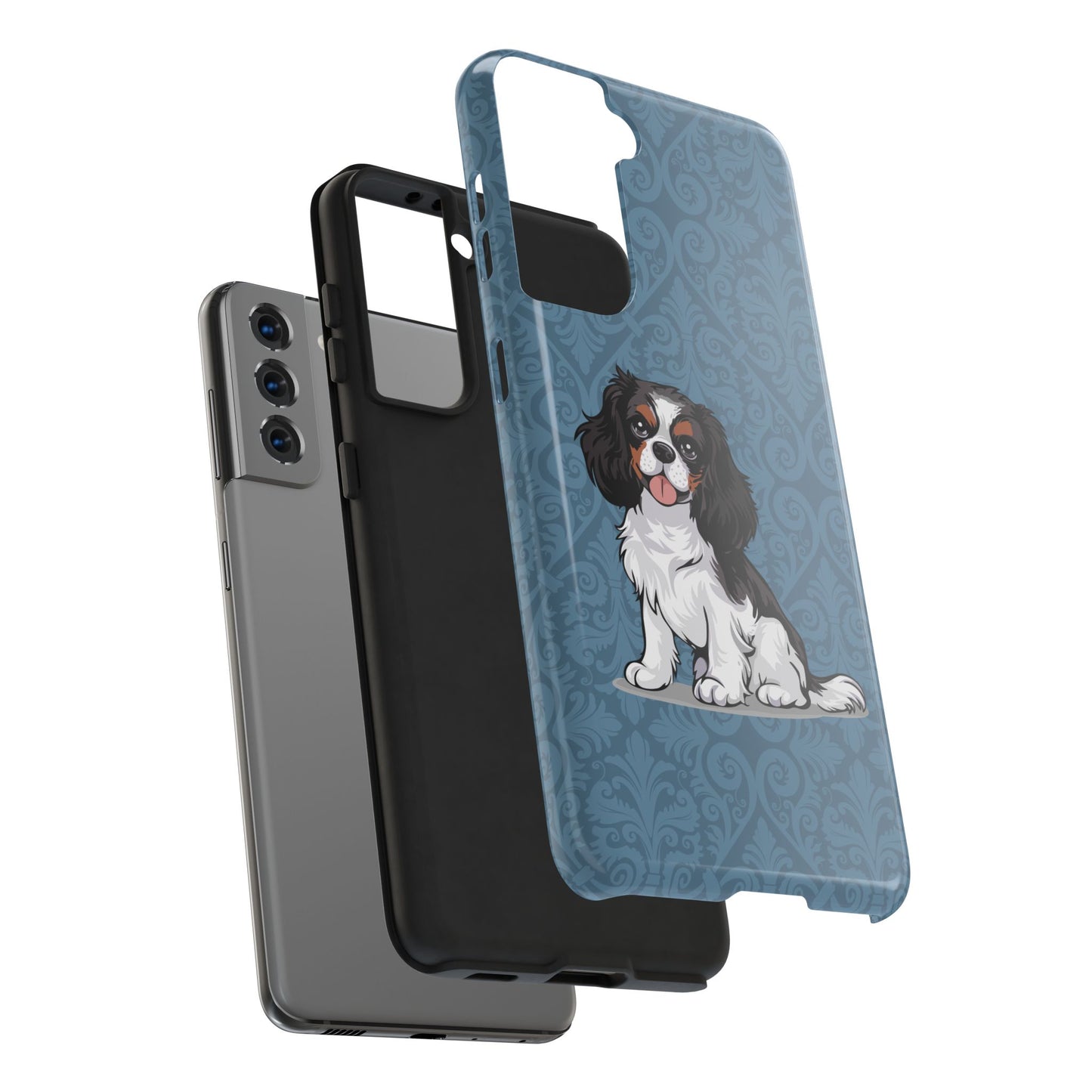 Tricolor Cavalier King Charles Spaniel Dog Phone Case, Tough Phone Cases Pet Dogs Blue Pattern
