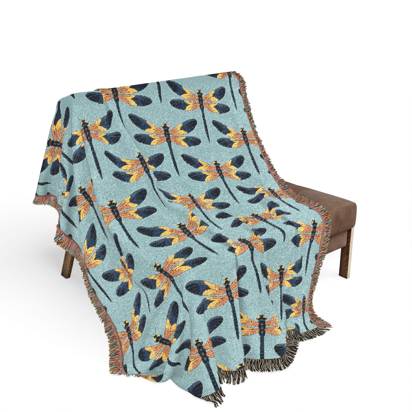 Dragonfly Woven Blanket | Turquoise Dragonflies Pattern Throw Blankets 60"x80", Insect Bug Nature Bedroom Decor