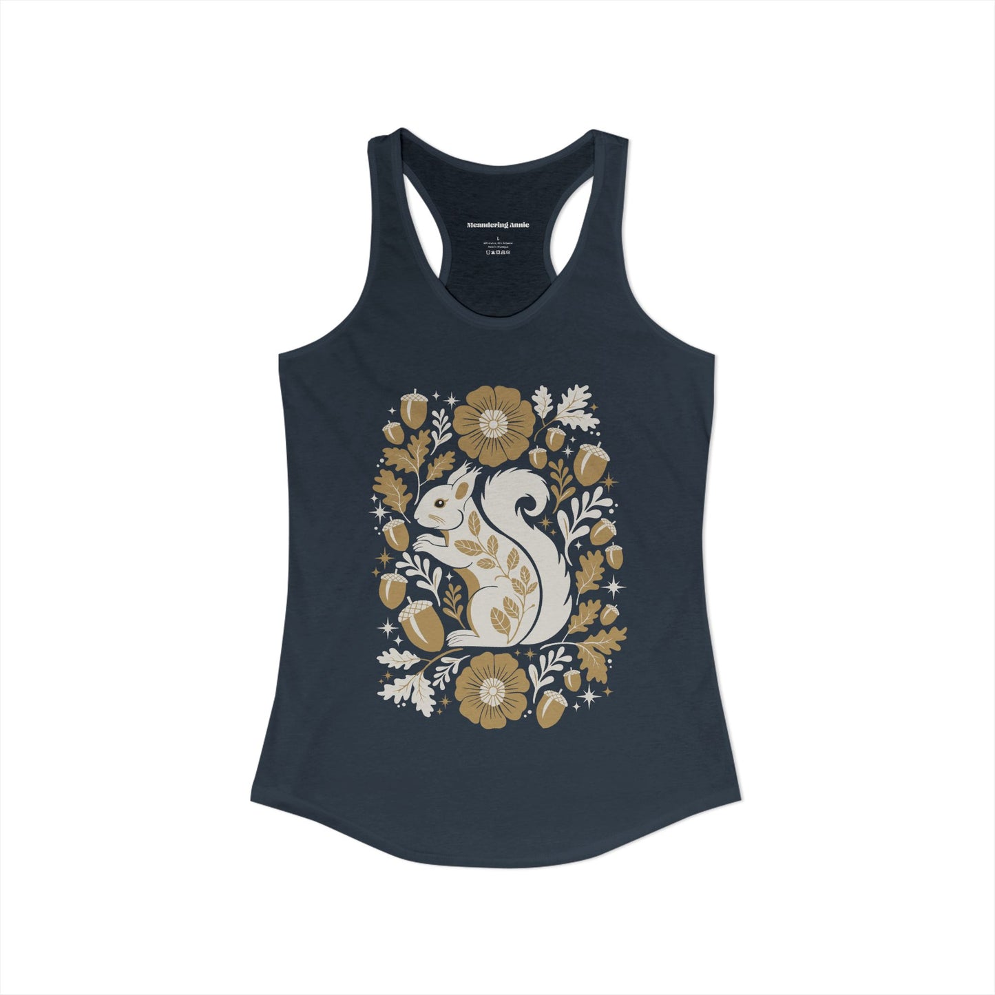 Woodland Squirrels with Acorns and Leaves Racerback Tank Top | Floral Squirrel Forest Animals Nature Sleeveless Shirt