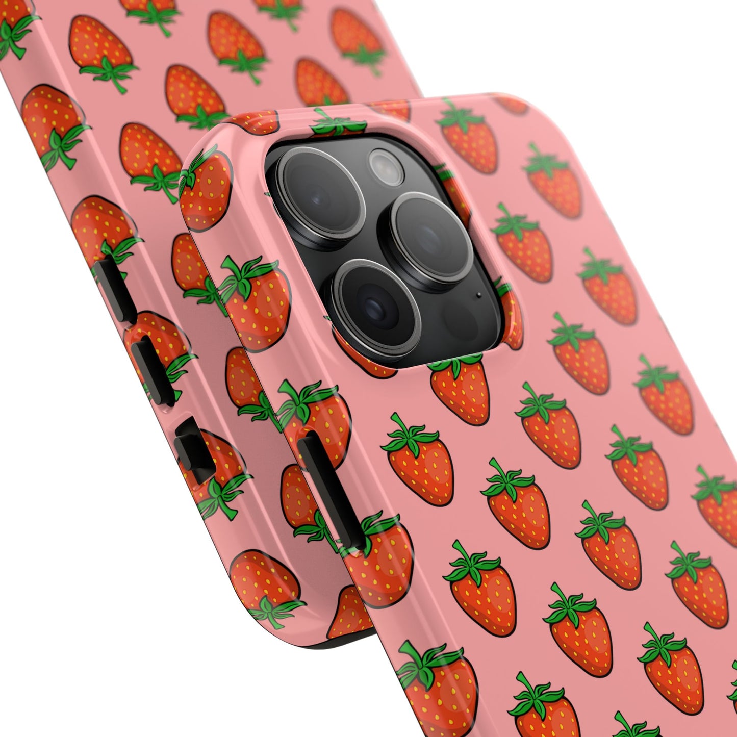Strawberry Pattern Tough Phone Case, Cute Pink Berry Fruit Strawberries Design Cell Phone Cases