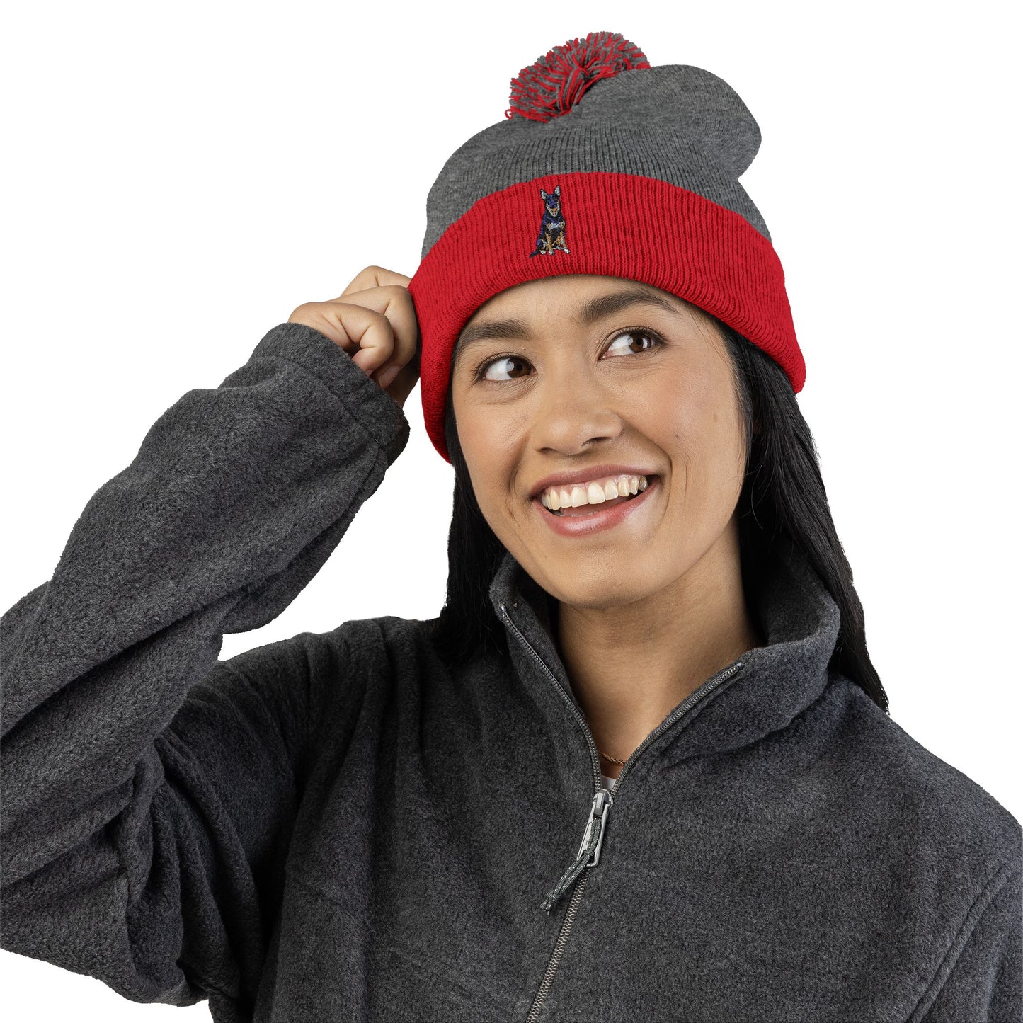 Buddy Embroidered Pom-Pom Knit Beanie Cap, German Shepherd Dog Design, Winter Hat, Accessories Gift, Dog Lover Beanies