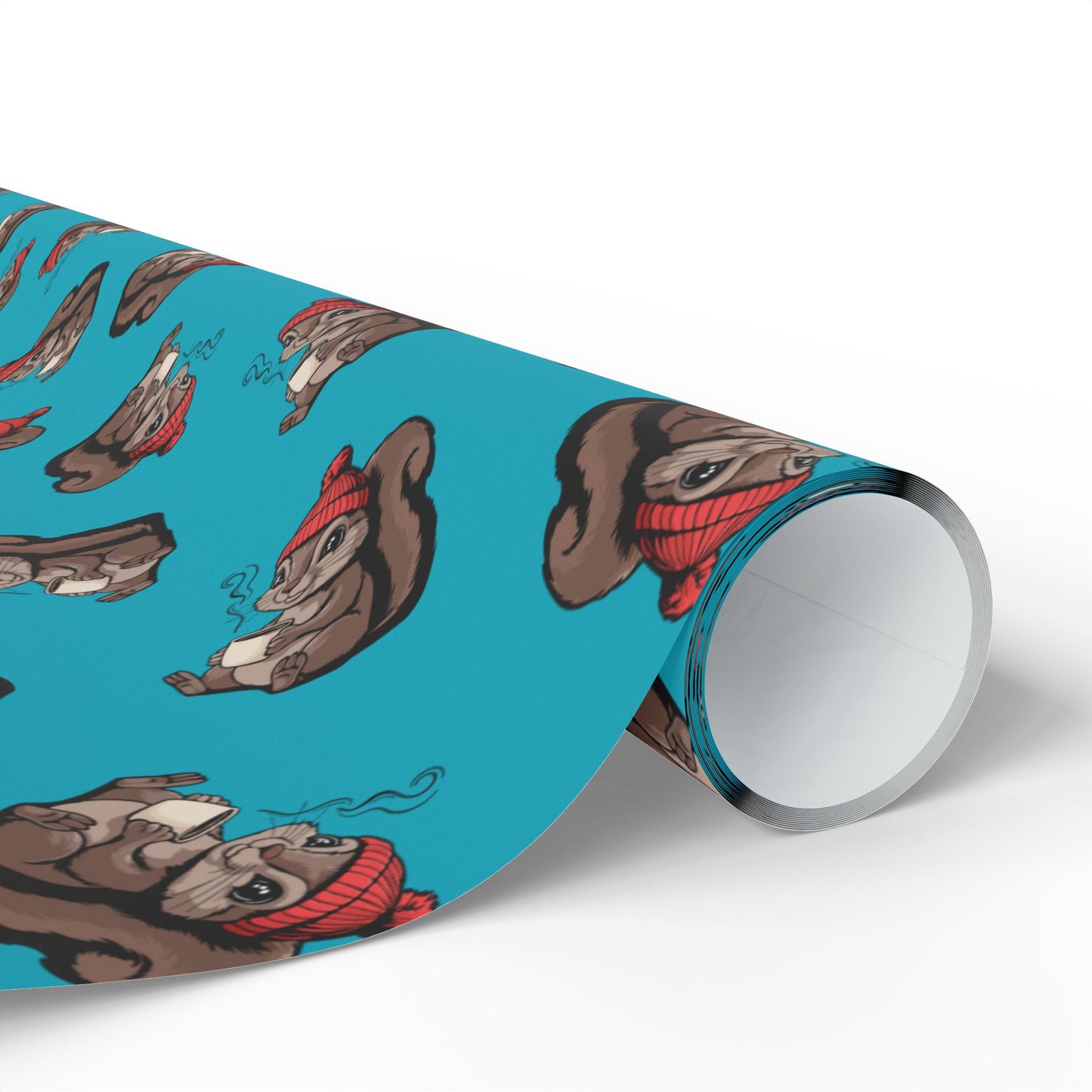 Cozy Squirrel Wrapping Paper, Fall Autumn Squirrels Print, Teal Turquoise Gift Wrap, Cute Animal Coffee Mug Pattern