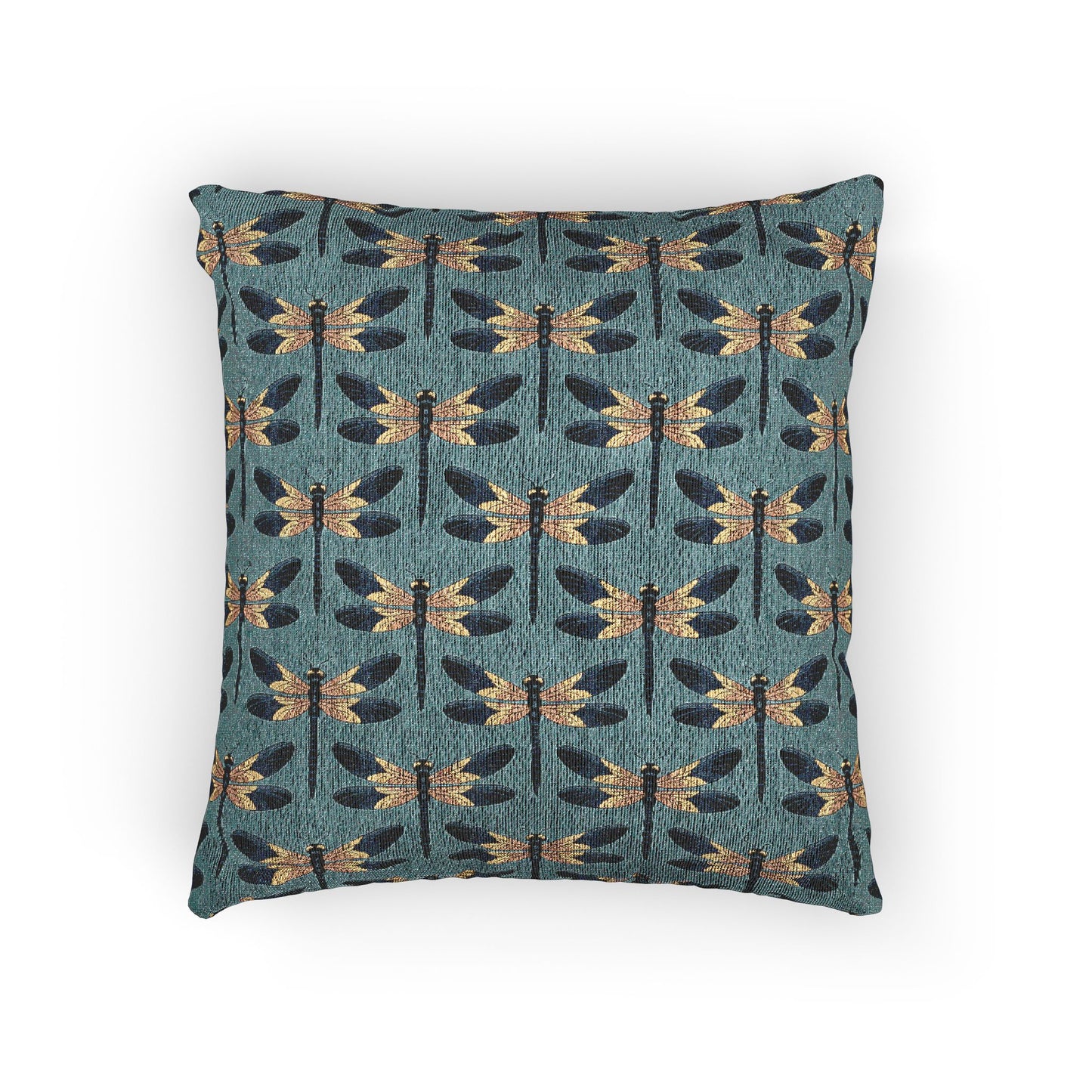 Dragonfly Pattern Woven Throw Pillow | Teal Dragonflies Insects Decorative Boho Cushion, Bug Themes Spring Home Decor 17"x18"
