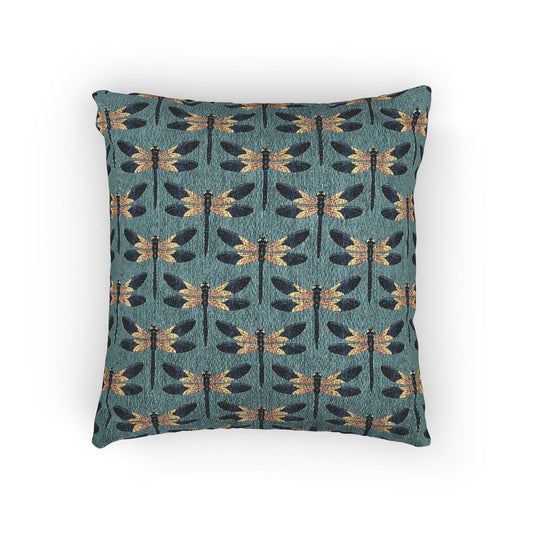 Dragonfly Pattern Woven Throw Pillow | Teal Dragonflies Insects Decorative Boho Cushion, Bug Themes Spring Home Decor 17"x18"