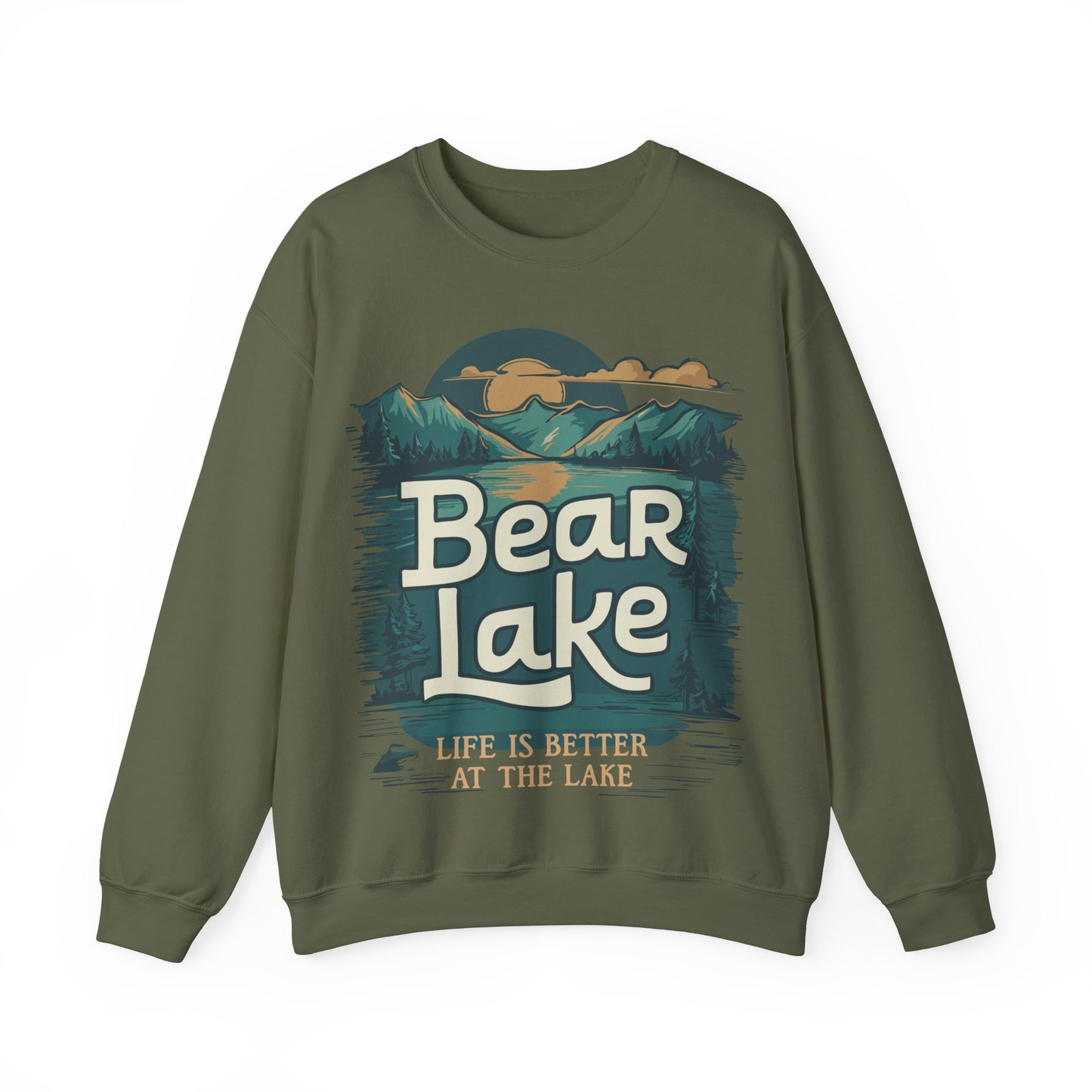 Bear Lake Scenic Mountain View Crewneck Sweatshirt with Utah Idaho Vacation Destination, Mens Womens Pullover Sweatshirts