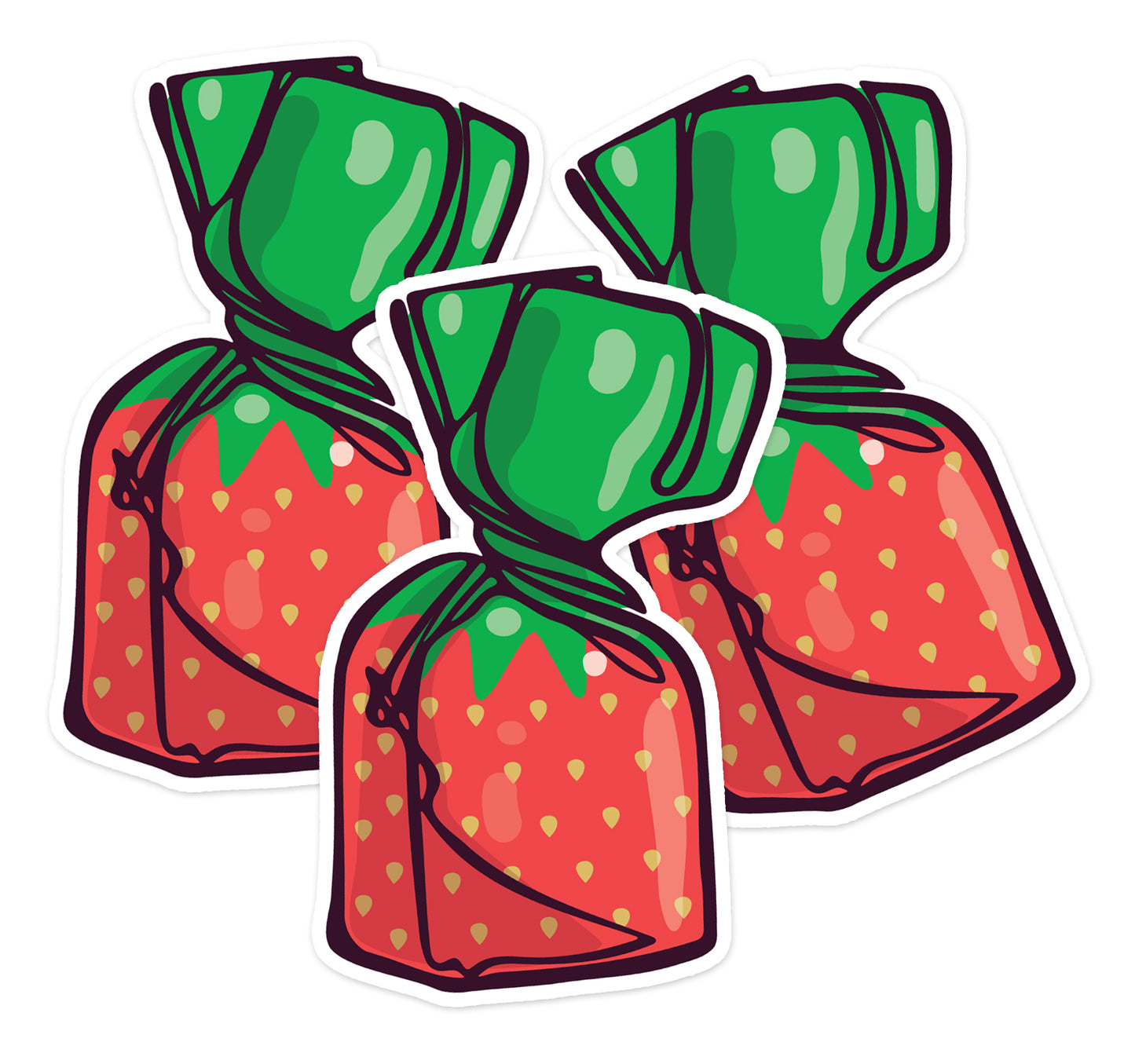 Strawberry Hard Candy Sticker, 3" Retro Candy Strawberries Vinyl Decal Stickers, Nostalgic Candies Waterproof Outdoor Decals, Laptop, Car