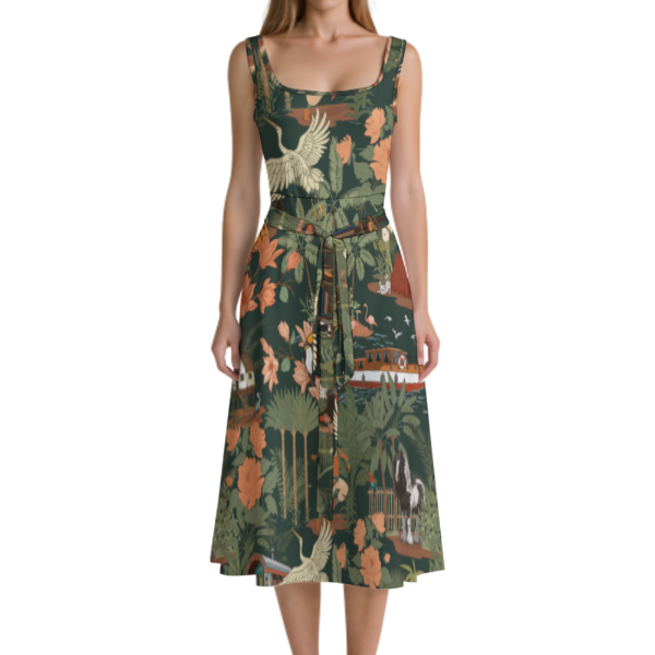 Tropical Nomad Jungle Floral Print Women's Tie Waist Sleeveless