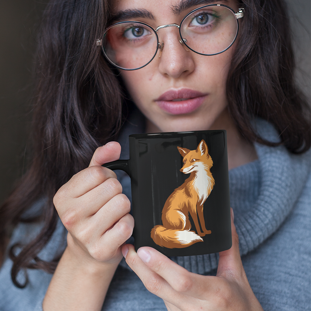 Little Fox Black Ceramic Coffee Mug 11oz with Animal Foxes Print