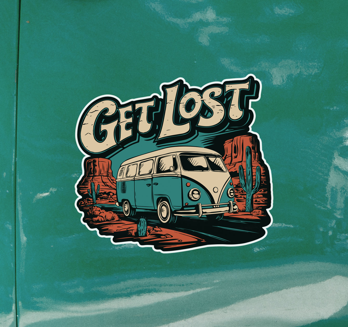 3.5" Get Lost Vanlife Roadtrip Sticker - Waterproof, Fade-Resistant Nomad Vintage Van Decal Stickers