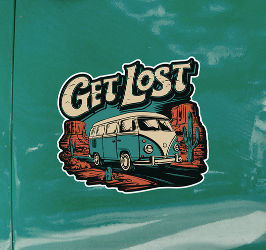 3.5" Get Lost Vanlife Roadtrip Sticker - Waterproof, Fade-Resistant Nomad Vintage Van Decal Stickers