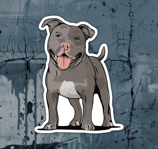 Pit Bull Terrier Dog Sticker - 3.5" Gray Pitbull Vinyl Decal Stickers Puppy Dogs Design Waterproof Cute Pittie Pup Pet Decals