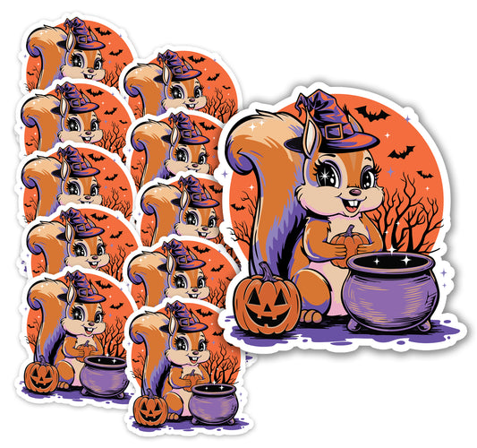 2" Witchy Squirrel Stickers Bundle Packs - Waterproof, Fade-Resistant Decal Stickers Spooky Halloween Witch Squirrels