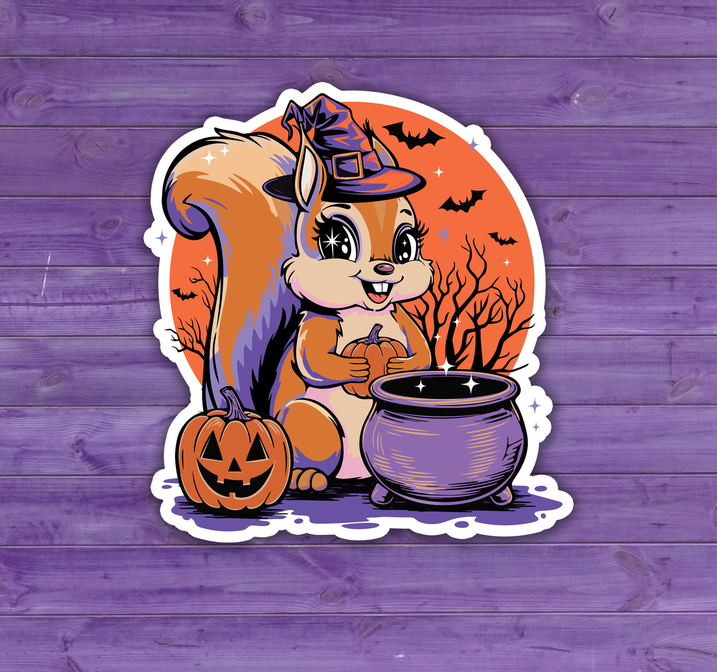 3" Witchy Squirrel Sticker - Waterproof, Fade-Resistant Decal Stickers Spooky Halloween Witch Squirrels