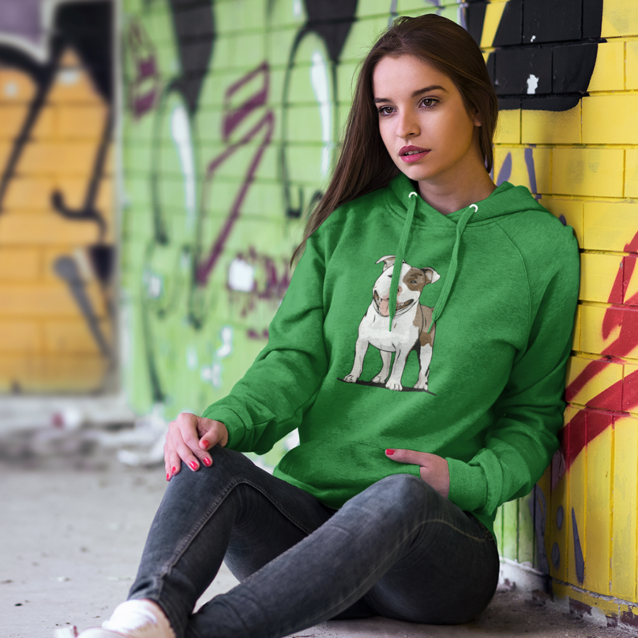 Ollie Dog Pulliver Hoodie Unisex Heavy Blend Hooded Sweatshirt with Pit Bull Dog Pet Design