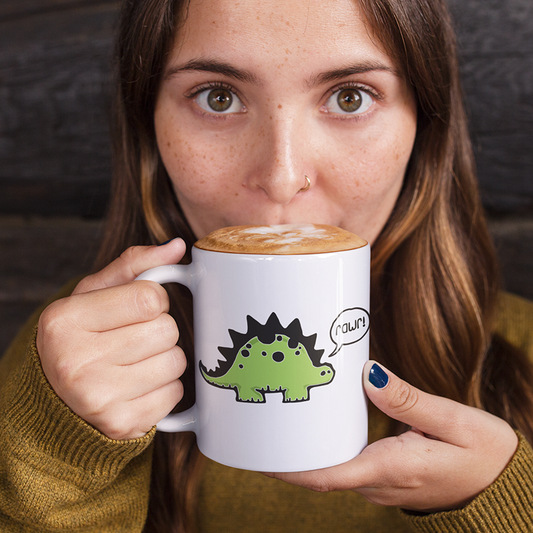 Rawr! Dino Stegosaurus Dinosaur Ceramic Coffee Tea Mug 11oz - Coffee Cup with Dinosaur Design