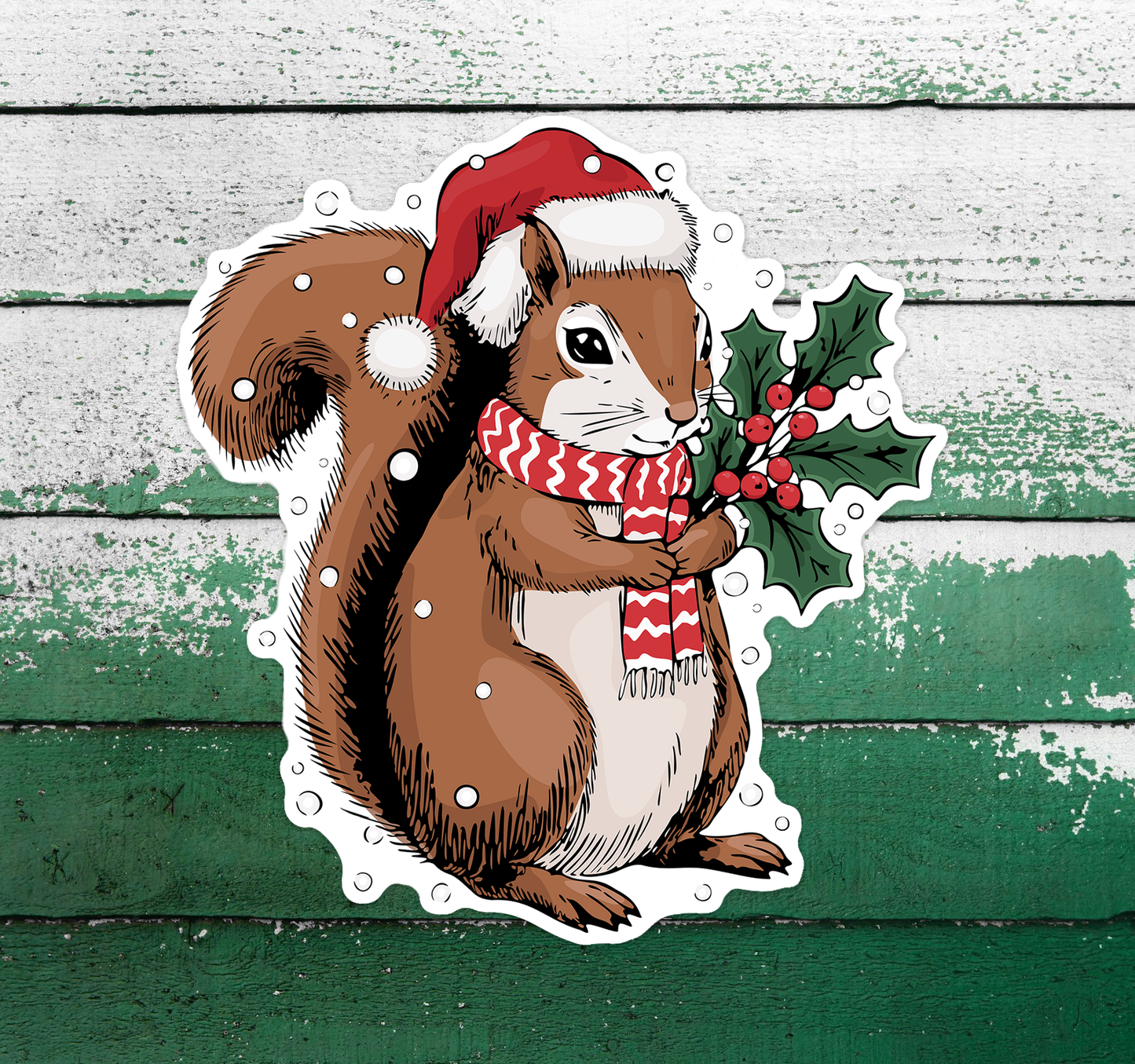 Santa Squirrel Christmas Sticker - 3.5" Winter Holiday Squirrels Vinyl Decal Stickers