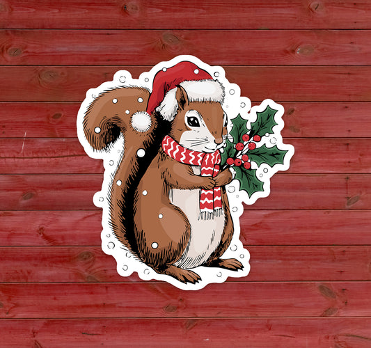 3.5" Santa Squirrel Christmas Sticker - Winter Holiday Squirrels Vinyl Decal Stickers, Festive Winter Waterproof Decals, Xmas Gift Idea
