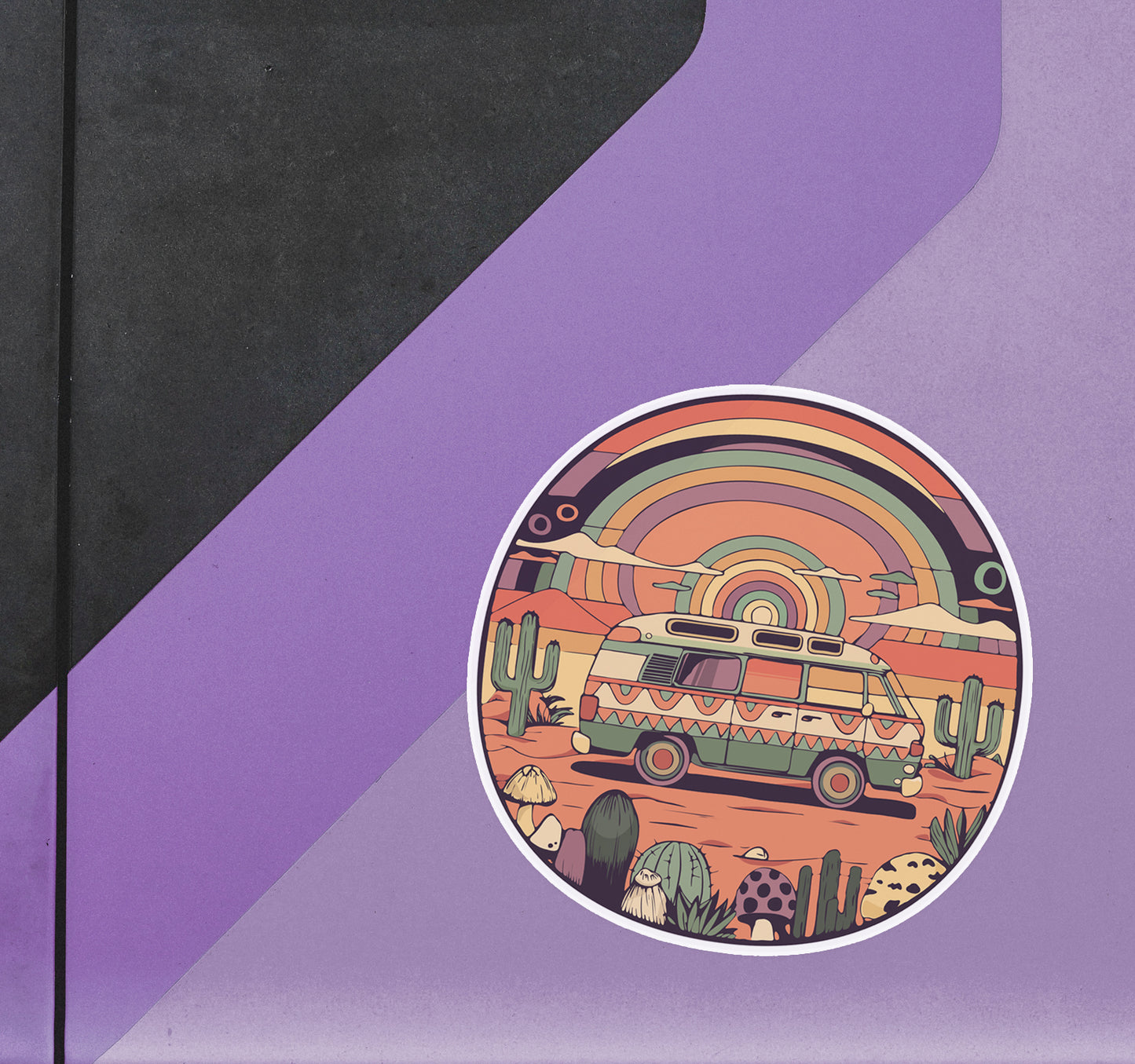 3.5" Roadtrippin' In The Desert Sticker - Vanlife Retro Van Travel Psychedelic Trippy Nomad Decal Stickers