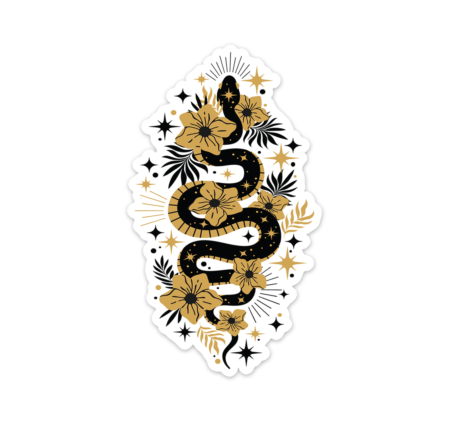 4" Mystic Gold Snake Sticker - Waterproof, Fade-Resistant Decal Stickers Boho Snakes Flowers Design