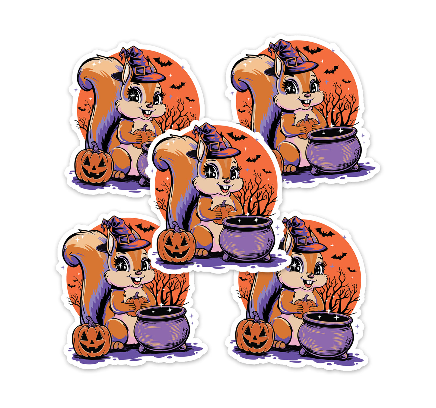 2" Witchy Squirrel Stickers Bundle Packs - Waterproof, Fade-Resistant Decal Stickers Spooky Halloween Witch Squirrels