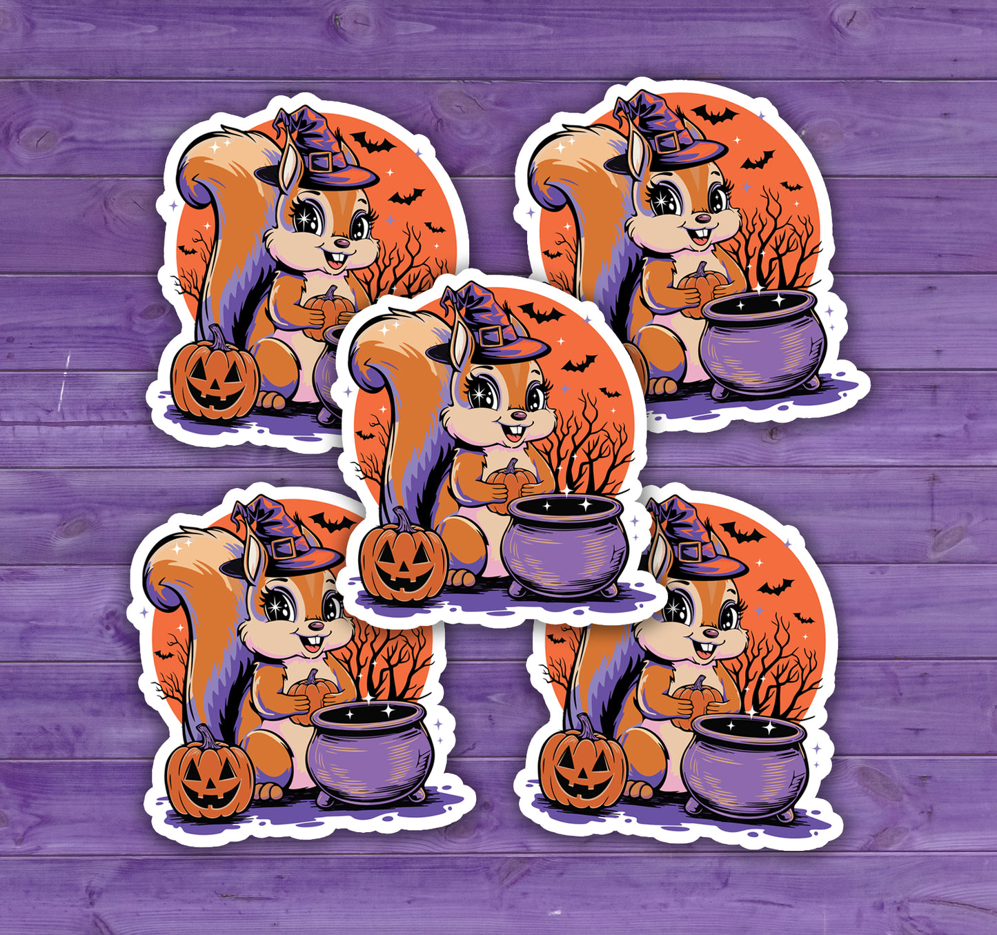 2" Witchy Squirrel Stickers Bundle Packs - Waterproof, Fade-Resistant Decal Stickers Spooky Halloween Witch Squirrels