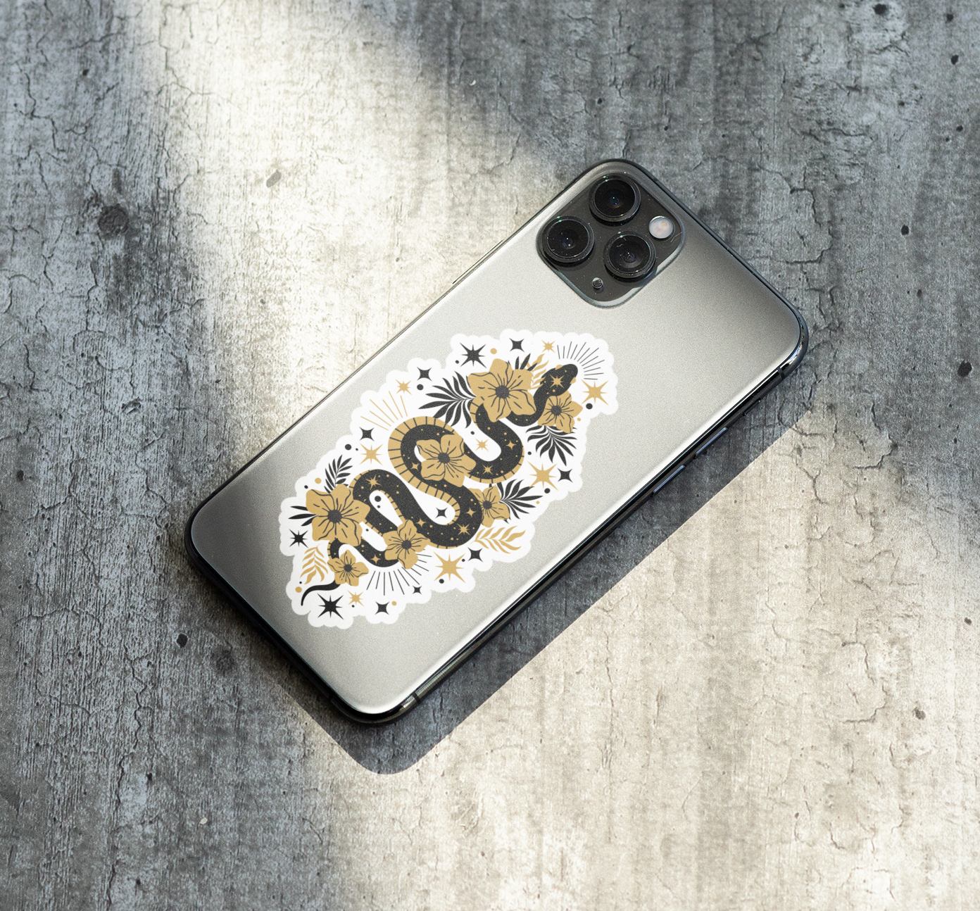 4" Mystic Gold Snake Sticker - Waterproof, Fade-Resistant Decal Stickers Boho Snakes Flowers Design