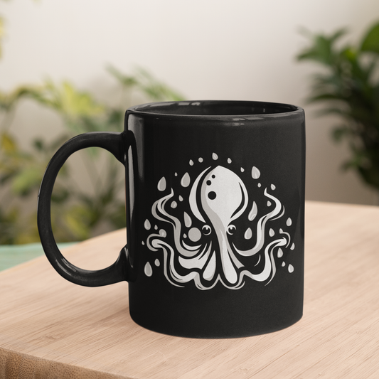 Elusive Octopus Sea Animal Black Ceramic Coffee Tea Mug 11oz - Coffee Cup with Octopus Design