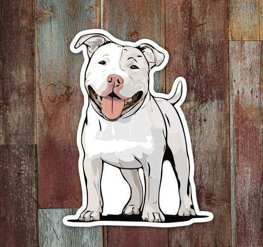 Pit Bull Terrier Dog Sticker - 3.5" White Pitbull Vinyl Decal Stickers Puppy Dogs Design Waterproof Cute Pittie Pup Pet Decals
