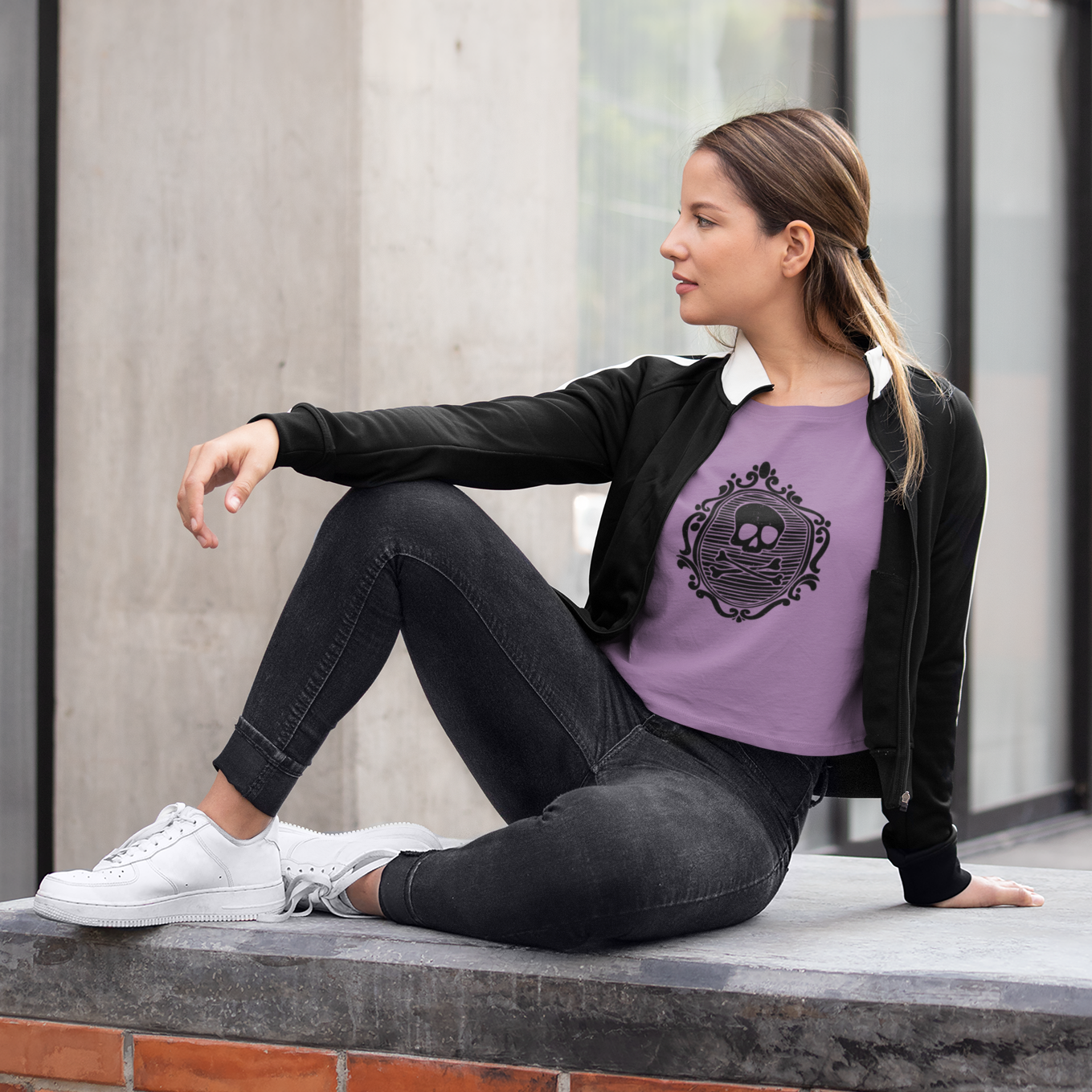 Gothic Skull Crop Top, Festival Shirt, Women's Halloween Boho Tee, Vintage Cameo Skulls Cropped T-Shirt, Alternative Fashion