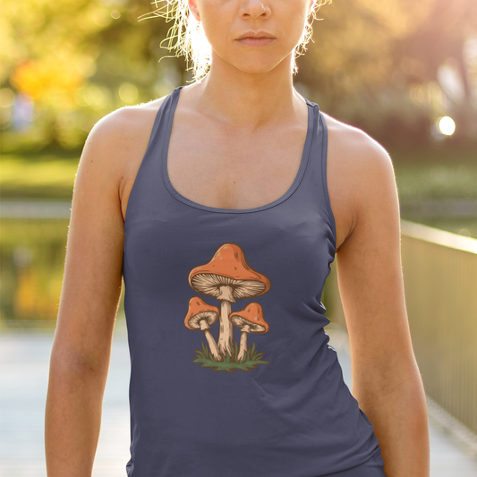 Retro Mushroom Women's Racerback Tank Top with Mushrooms Print