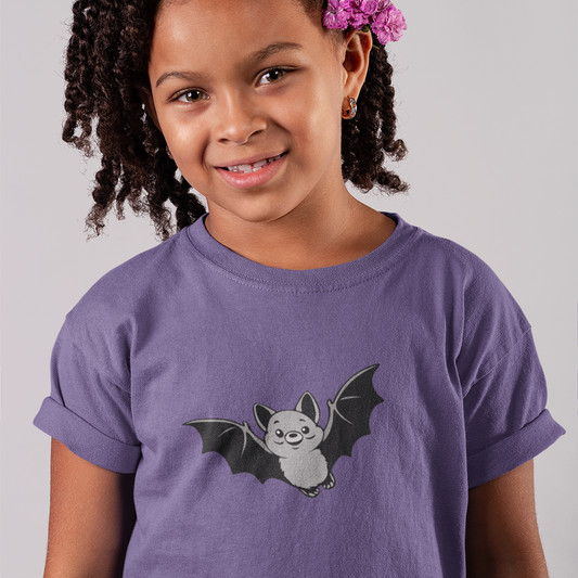 Flying Bat Kids T-shirt Youth Short Sleeve Tee with Spooky Halloween Bat Design