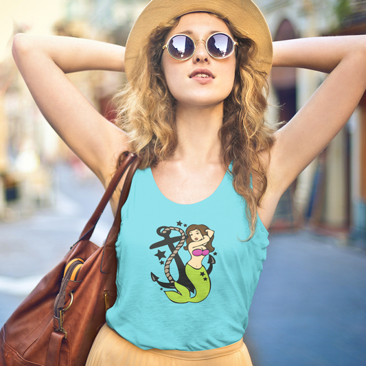 Mermaid Pinup Tattoo Tank Top Women's Tri-Blend Teal Racerback Tank