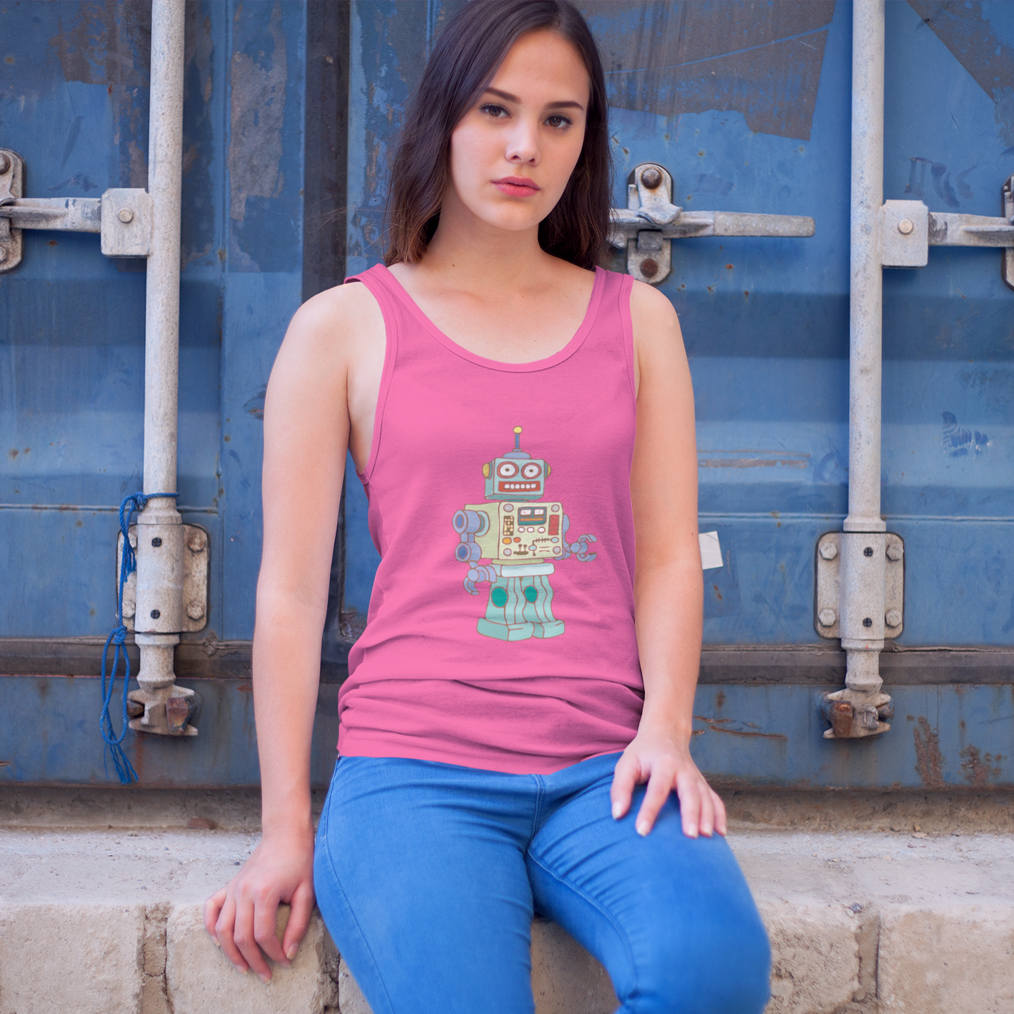 Robot Women's Racerback Tank with Fun Robots Design