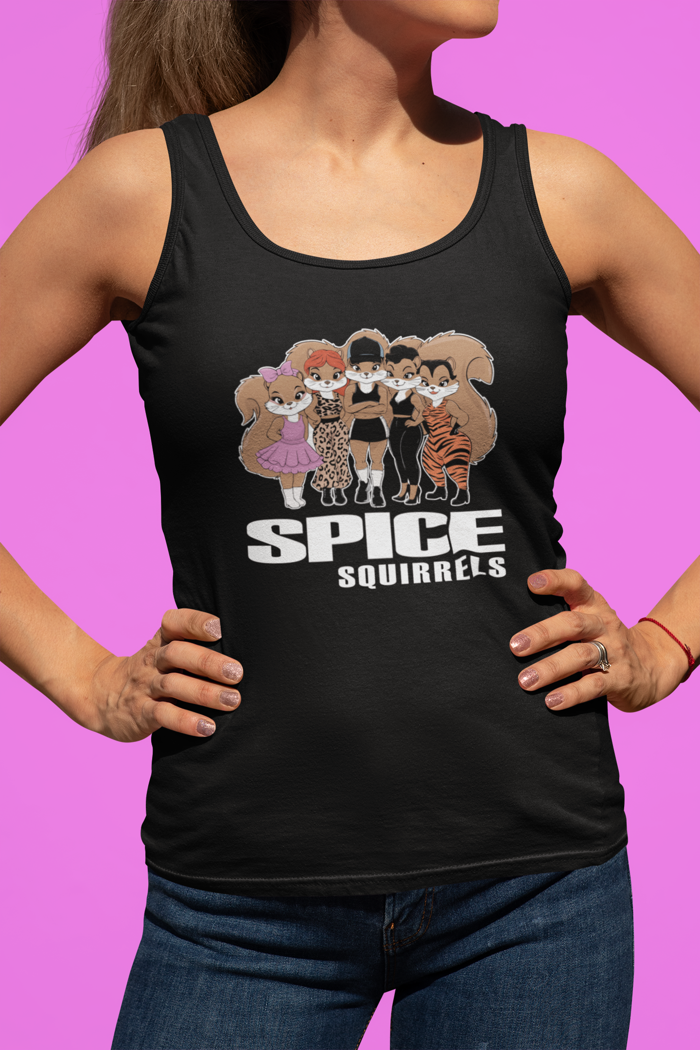 Spice Squirrels Ladies Racer Back Tank Top Women's Ideal Racerback Tank with Funny Parody Squirrel Design