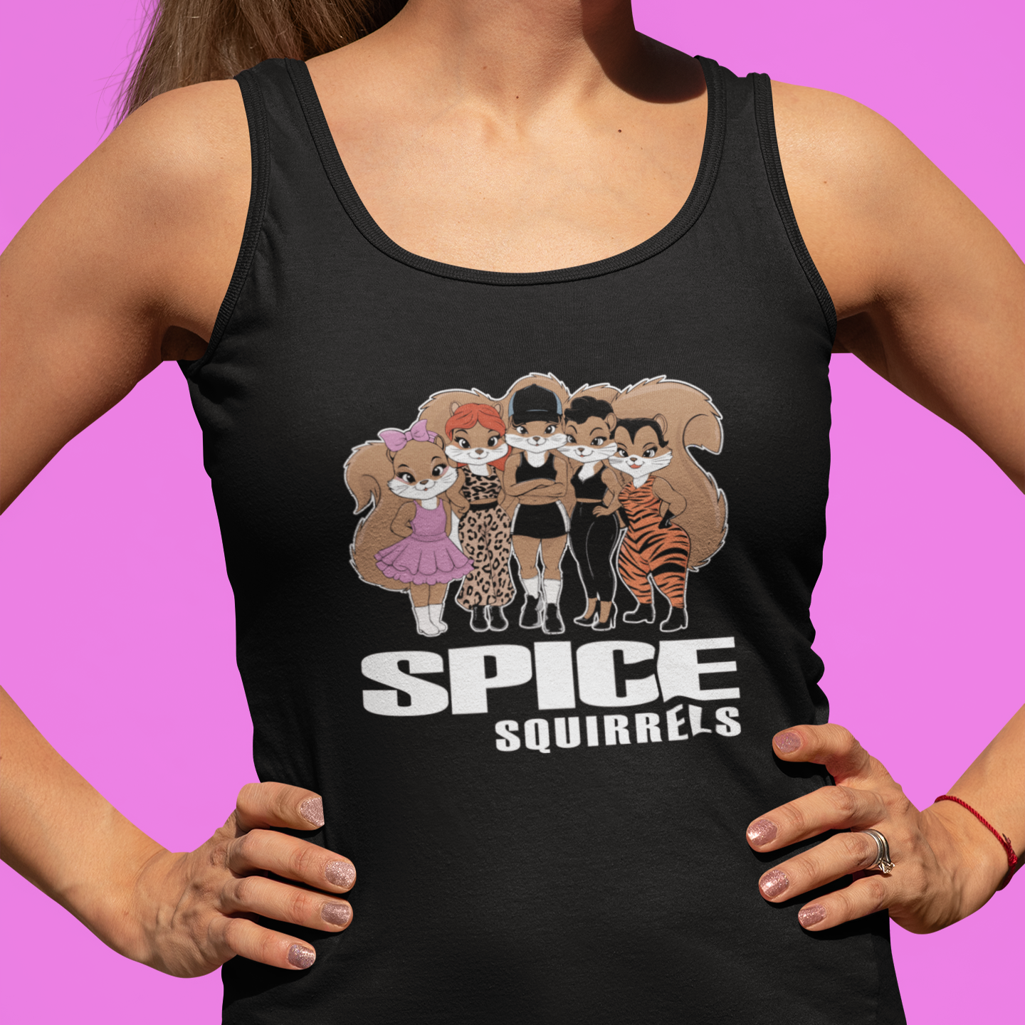 Spice Squirrels Ladies Racer Back Tank Top Women's Ideal Racerback Tank with Funny Parody Squirrel Design