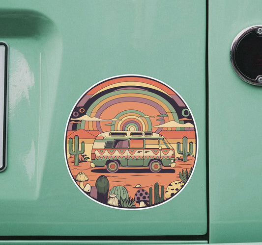 3.5" Roadtrippin' In The Desert Sticker - Vanlife Retro Van Travel Psychedelic Trippy Nomad Decal Stickers